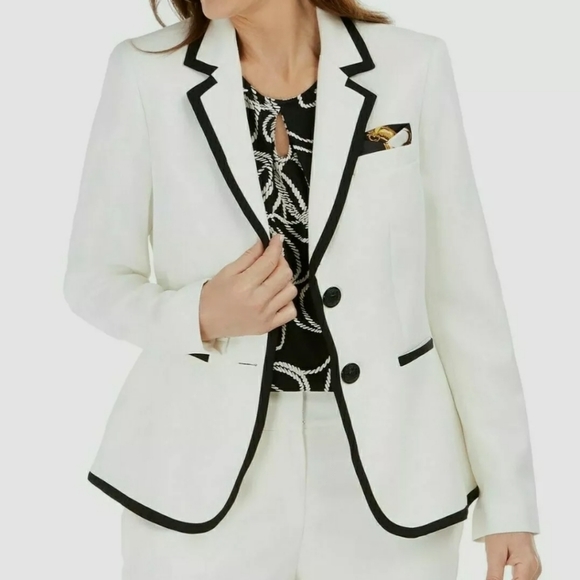 Kasper Jackets & Blazers - Kasper Women's Petite white Black Career Contrast